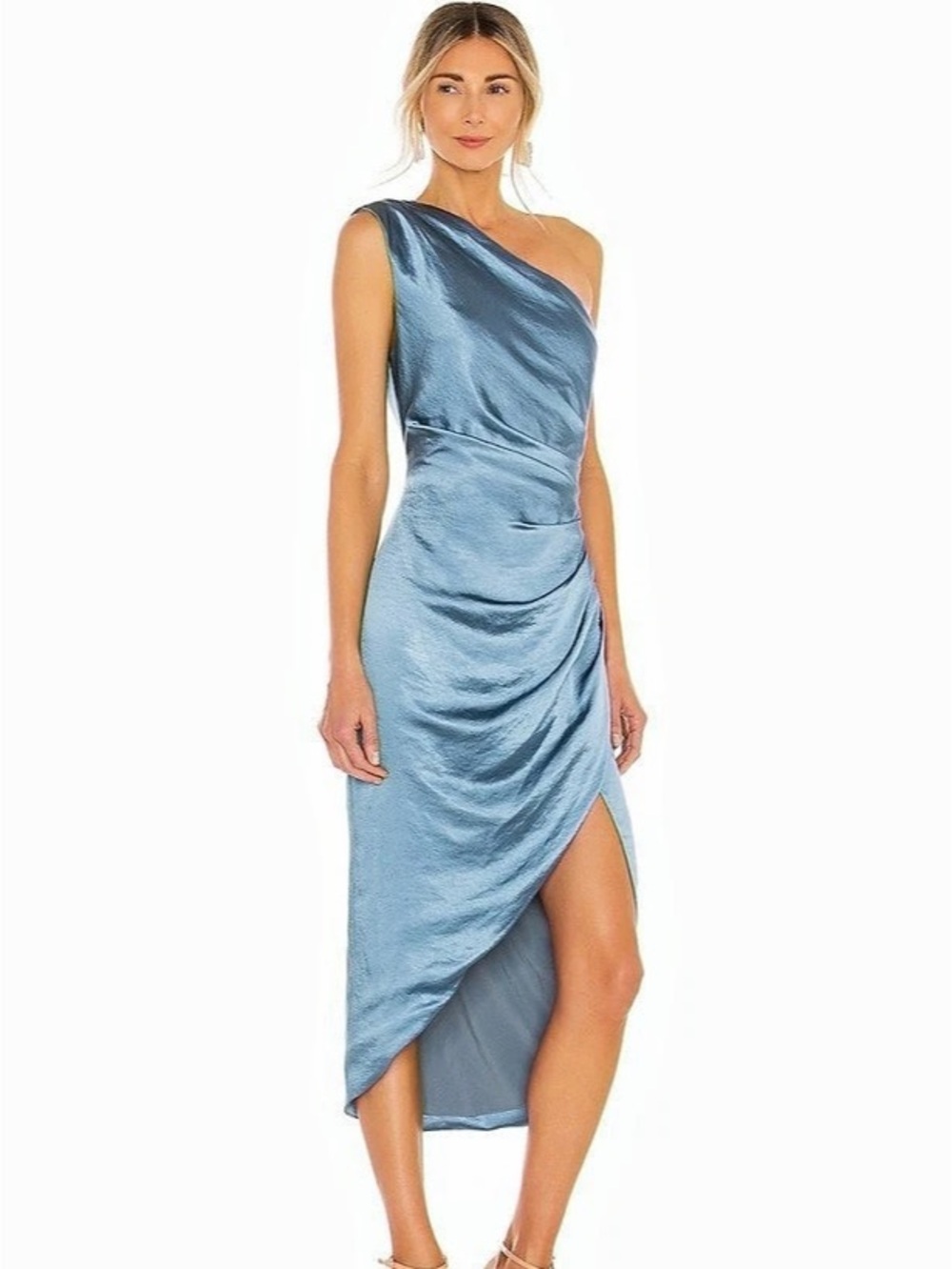 ELLIATT Cassini One-Shoulder Satin Midi Dress – Blue – Size Small
